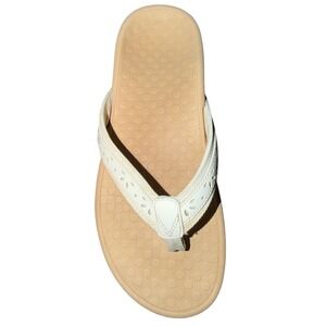 Vionic Casandra White Leather Orthotic Flip Flop Sandals Womens 7 TVW5542 Tan